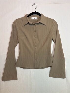 Princess Polly Button Down Shirt - Womens 2 - Y2K Bell Sleeves Stripe Business